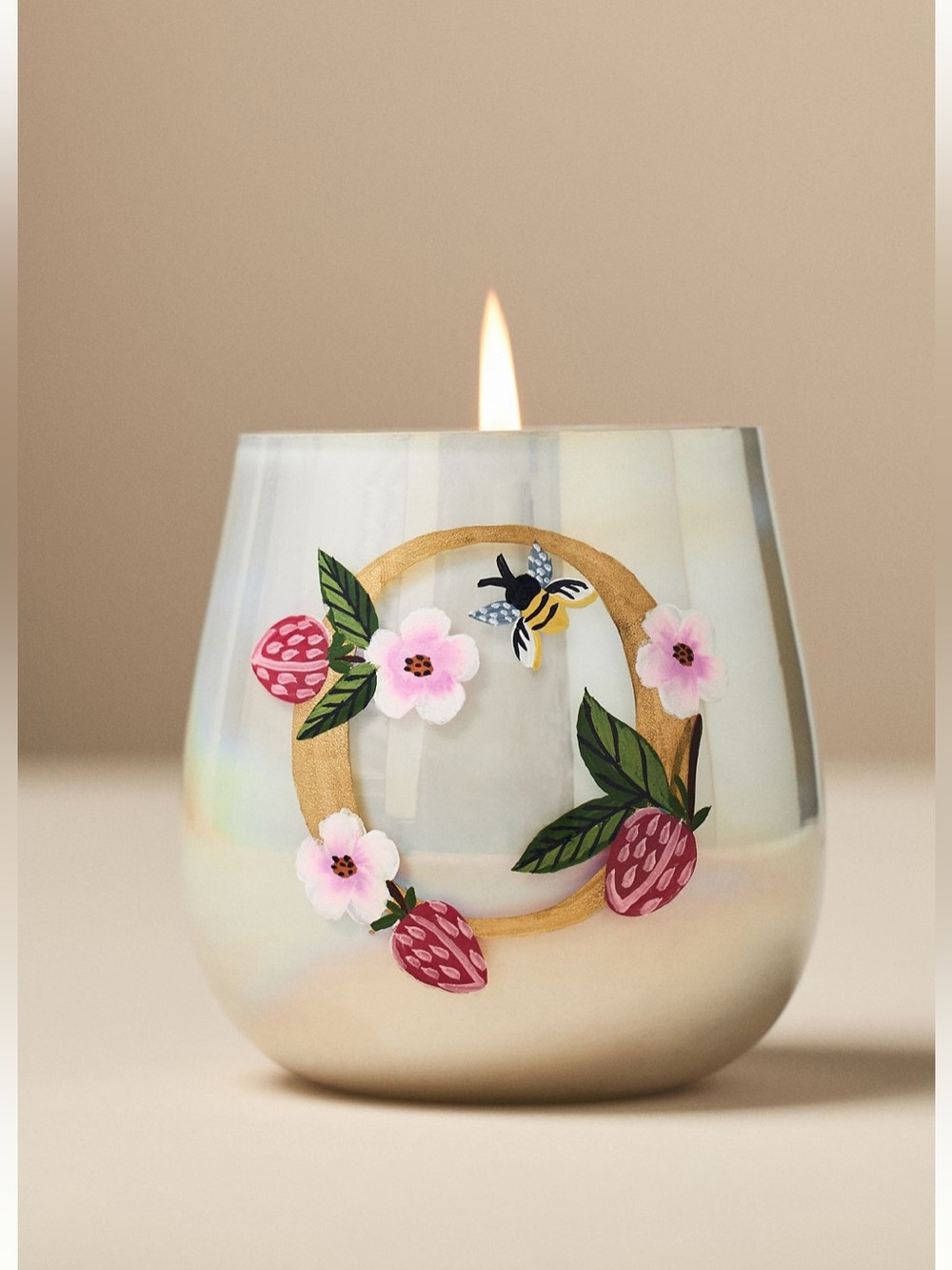 Anthropologie Fruity Monogram Floral Night Gardenia Glass Candle Letter O